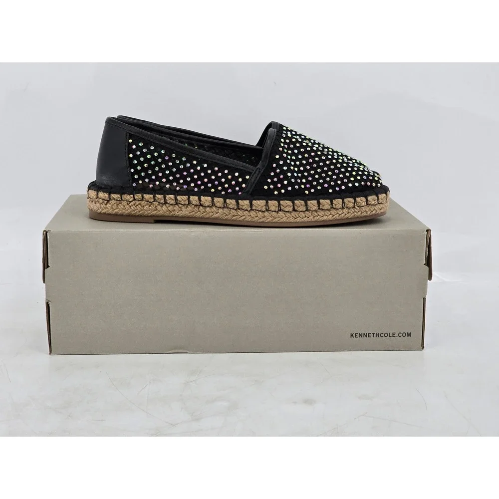 Kenneth Cole Reaction Bonne Espadrille Womens Size 6 Black Crystal Mesh - New